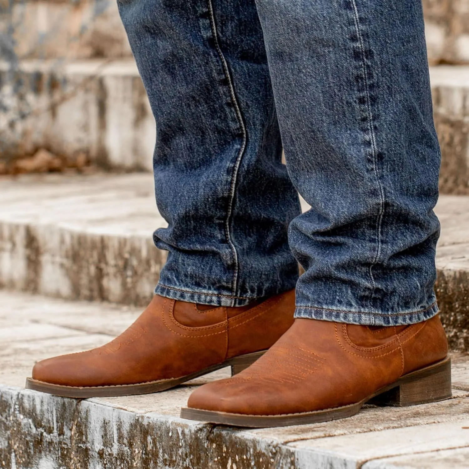 J's.o.l.e Men's Western Cowboy Boots Square Toe Chelsea Boot Dress Shoes Ankle Casual Boots for Men