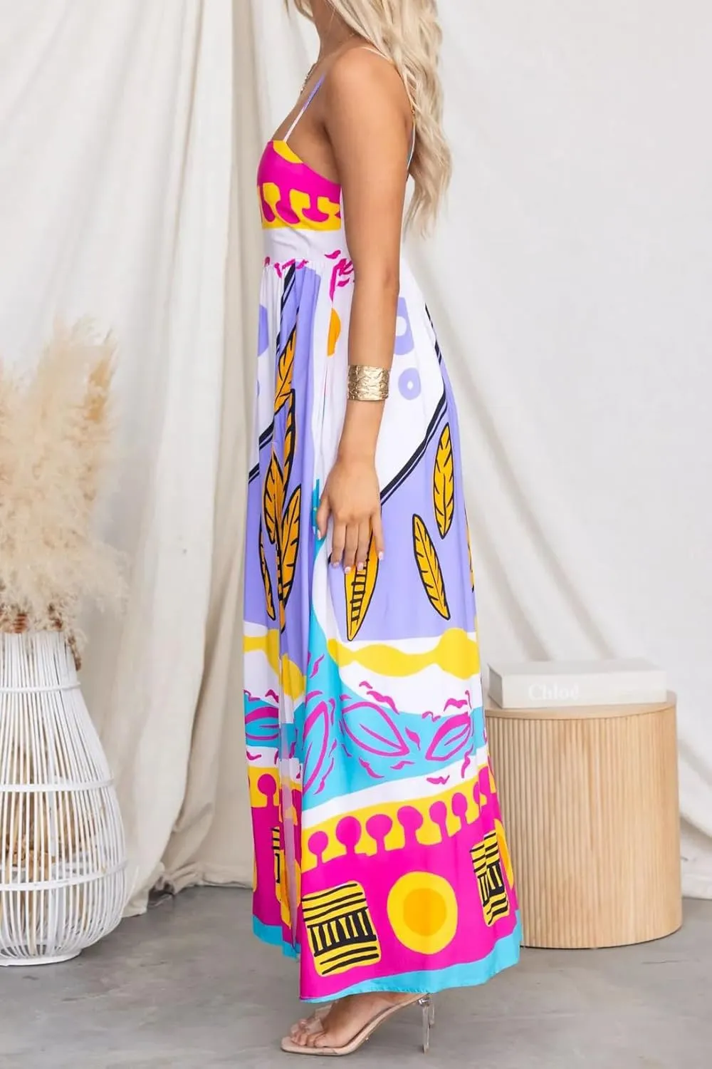 Juakoso Women Spaghetti Strap Maxi Dress Summer Sleeveless Flowy Long Dress Y2k Floral Print Vacation Beach Sundress