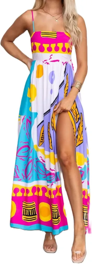 Juakoso Women Spaghetti Strap Maxi Dress Summer Sleeveless Flowy Long Dress Y2k Floral Print Vacation Beach Sundress