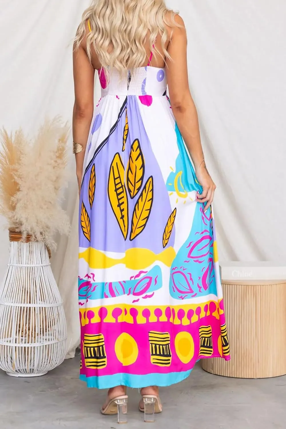 Juakoso Women Spaghetti Strap Maxi Dress Summer Sleeveless Flowy Long Dress Y2k Floral Print Vacation Beach Sundress