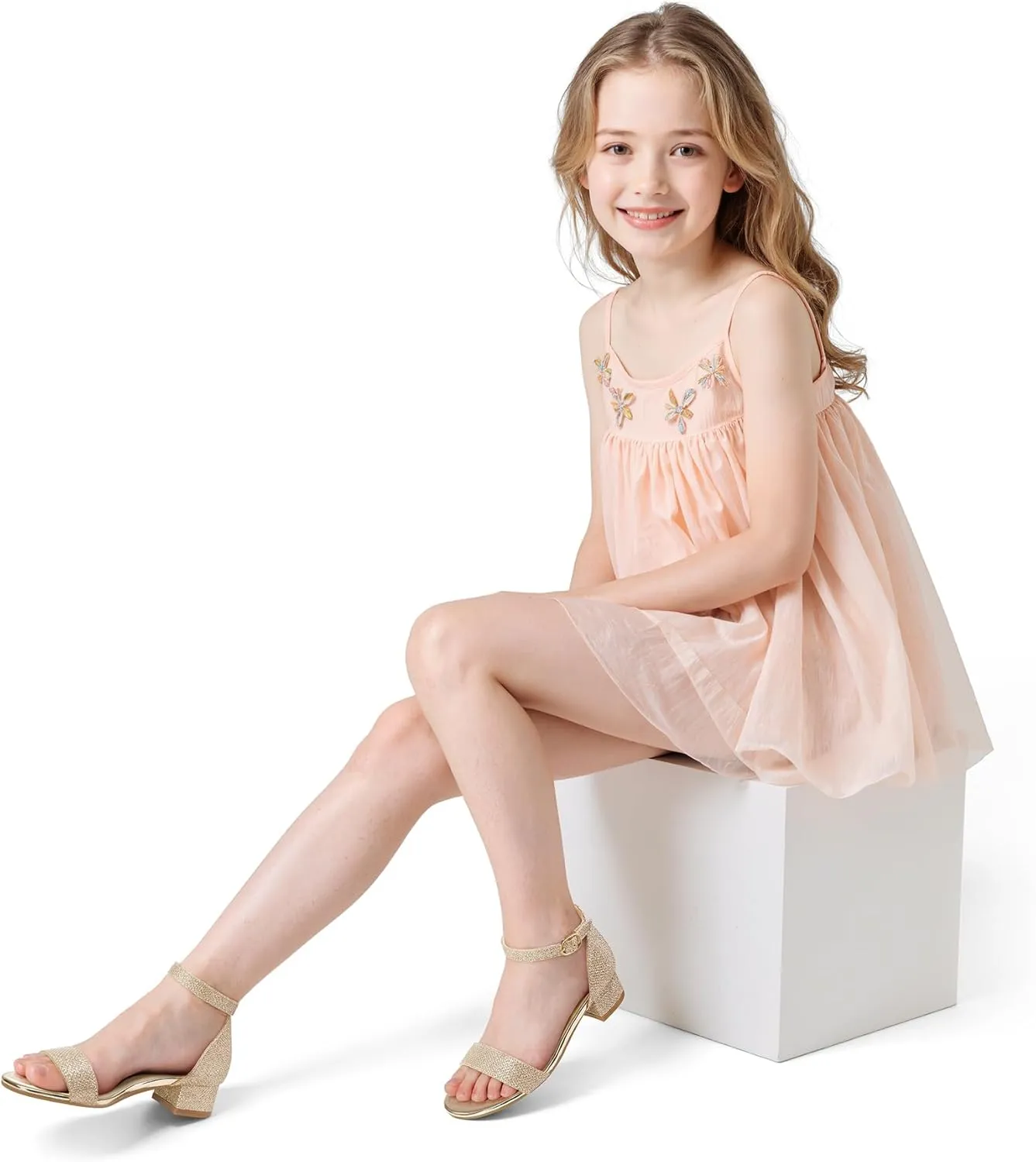 K KomForme Girls Sandals Low Heels Dress Pump Ankle Strap Open Toe Wedding Party Shoes(Toddler/Little Kids/Big Kids)
