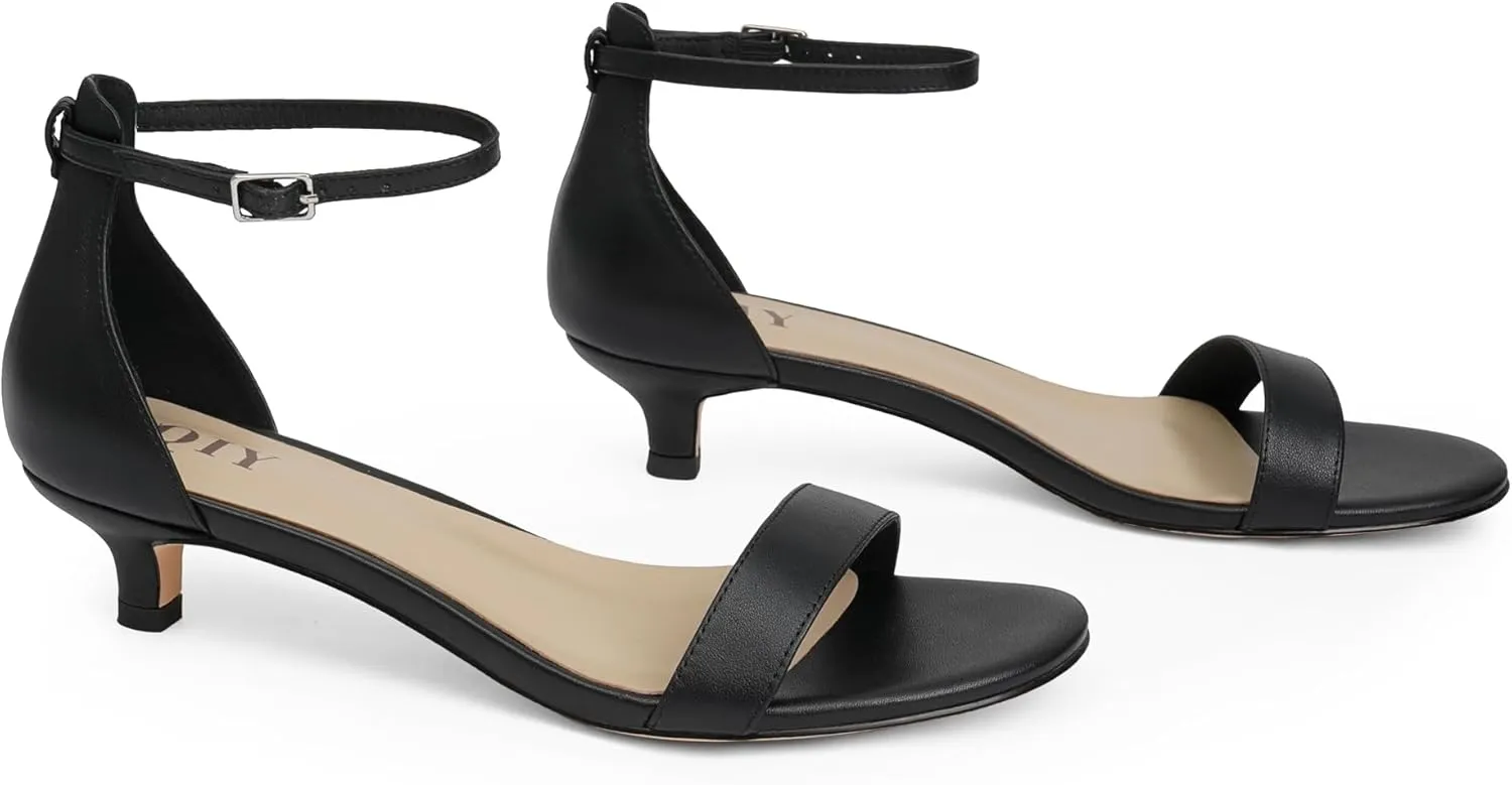 Kitten Heels for Women Heeled Sandals Round Toe Strappy Low Heels Dress Shoes