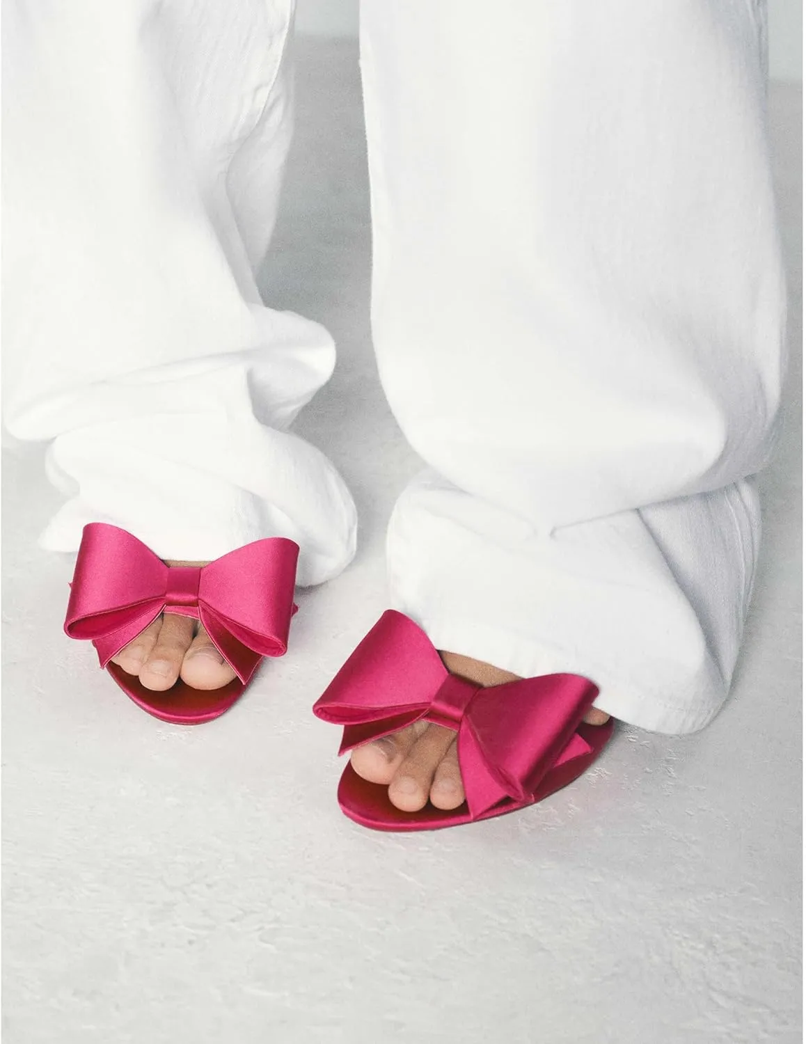 Kluolandi Satin Bow Heels for Women High Heel Sandals Open Toe Slingback Heels with Bow