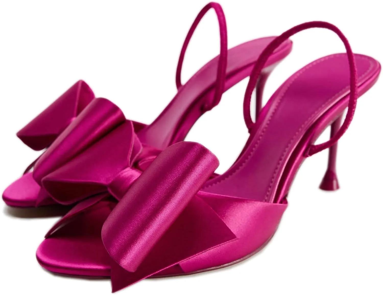 Kluolandi Satin Bow Heels for Women High Heel Sandals Open Toe Slingback Heels with Bow