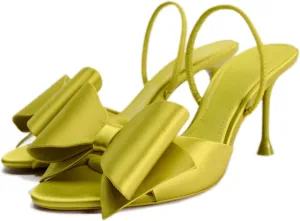 Kluolandi Satin Bow Heels for Women High Heel Sandals Open Toe Slingback Heels with Bow