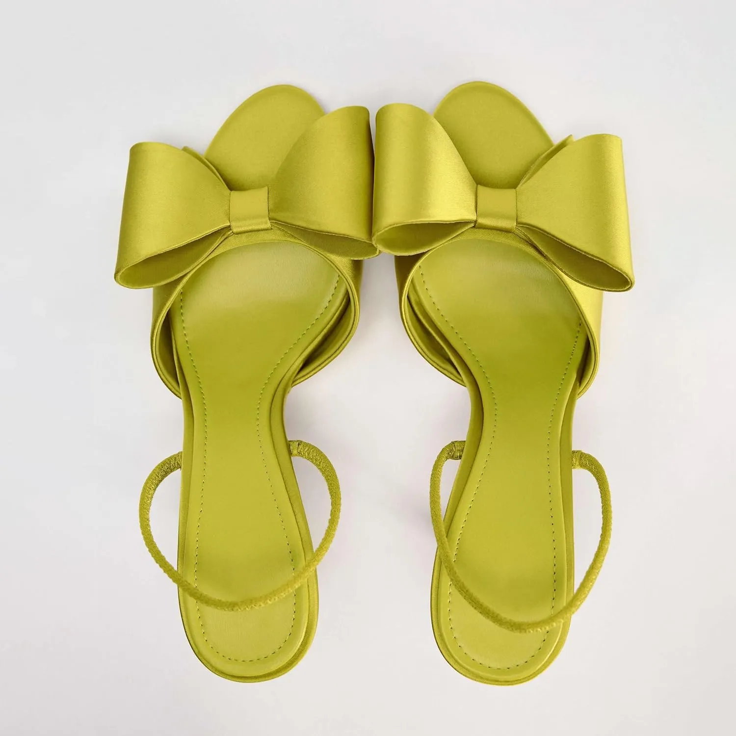Kluolandi Satin Bow Heels for Women High Heel Sandals Open Toe Slingback Heels with Bow