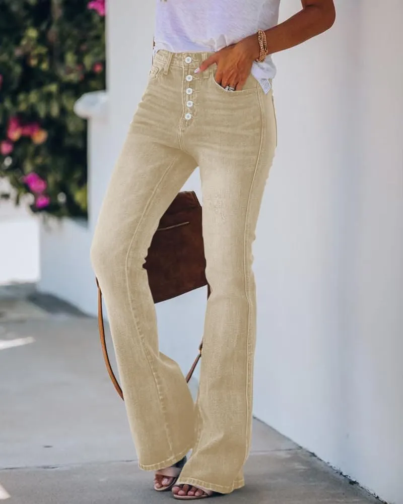 Koinshha Womens High Waisted Jeans Boyfriend Stretch Flare Casual Bootcut Denim Pants