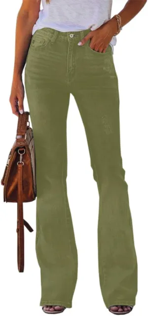 Koinshha Womens High Waisted Jeans Flare Stretch Boyfriend Bootcut Casual Denim Pants
