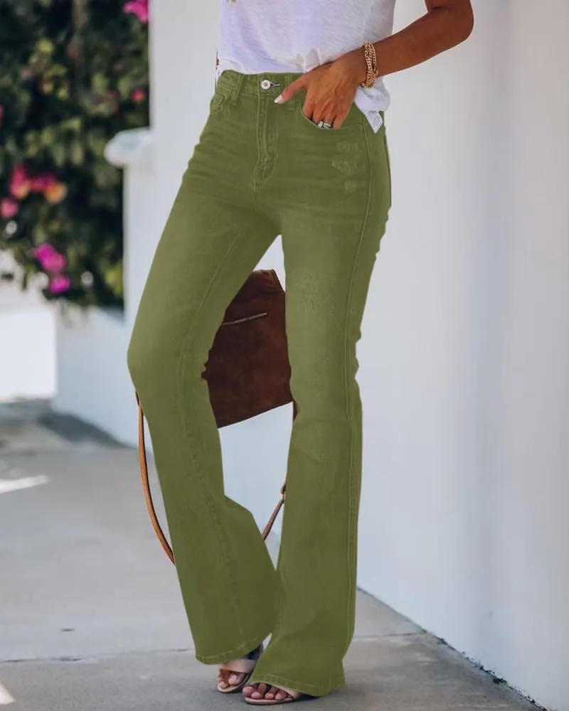 Koinshha Womens High Waisted Jeans Flare Stretch Boyfriend Bootcut Casual Denim Pants