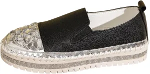 Ladies Fashion Solid Leather Panel with Rhinestone Decoration Thick Sole Casual Single Casual Classic Shoes for Men