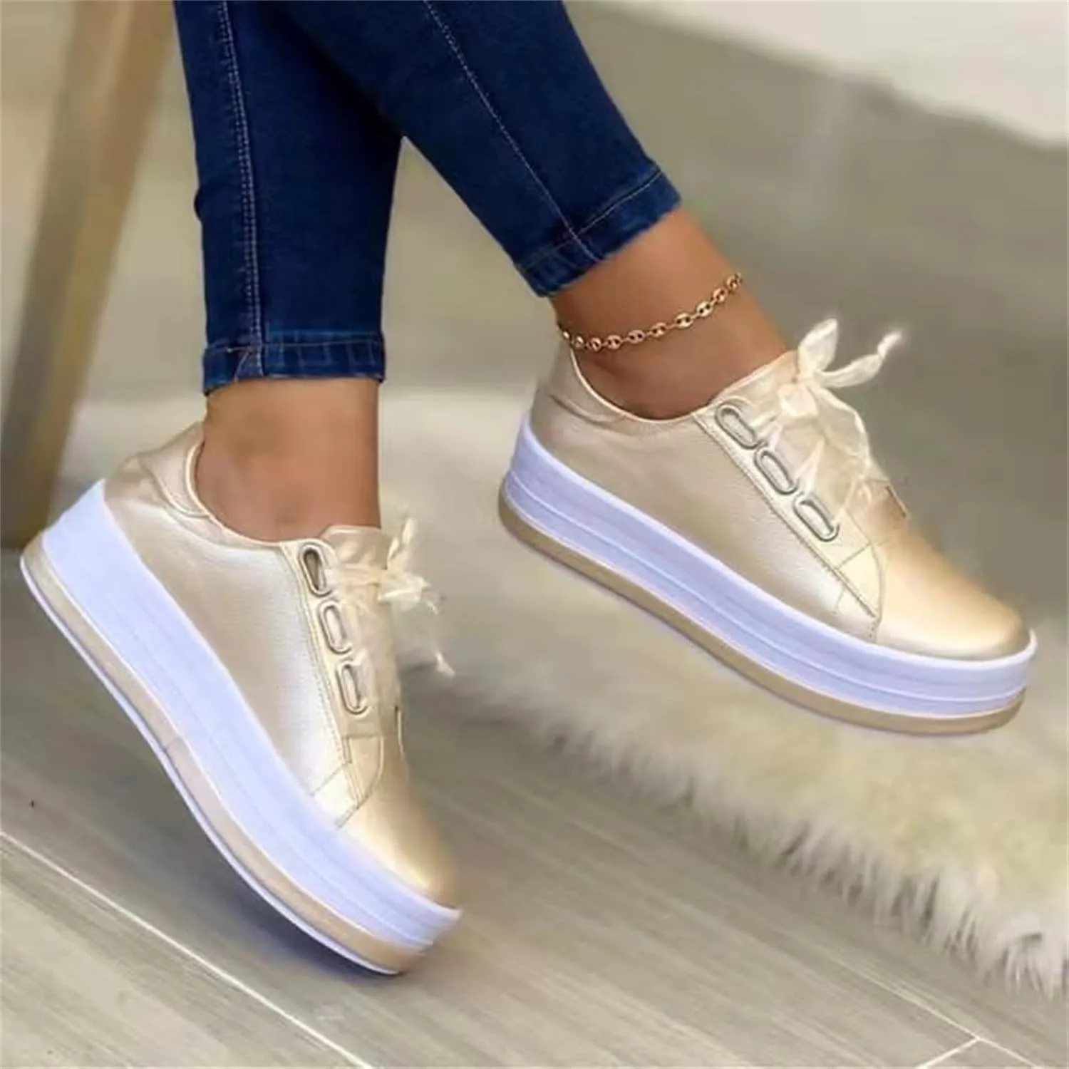 Ladmiple Shoes For Women Sneakers Slip Ons Low Top Lace-up Classic Casual Leather Walking Shoes Summer Flats Loafers