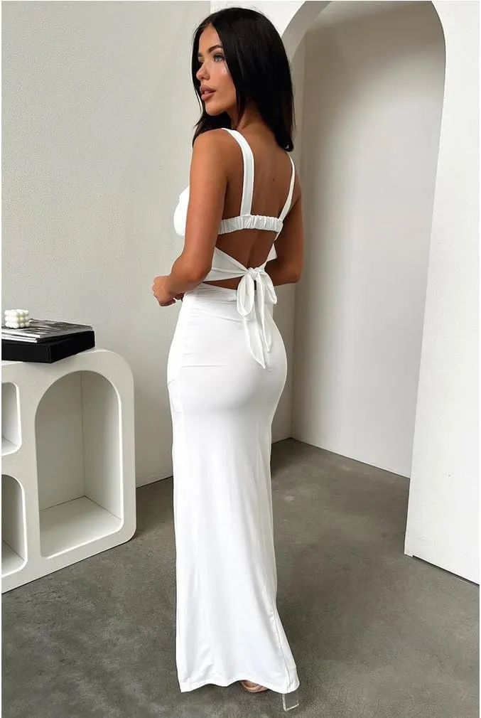 LAGSHIAN Women's Sexy Backless Square Neck Sleeveless Split Hem Tank Tops Evening Long Dresses
