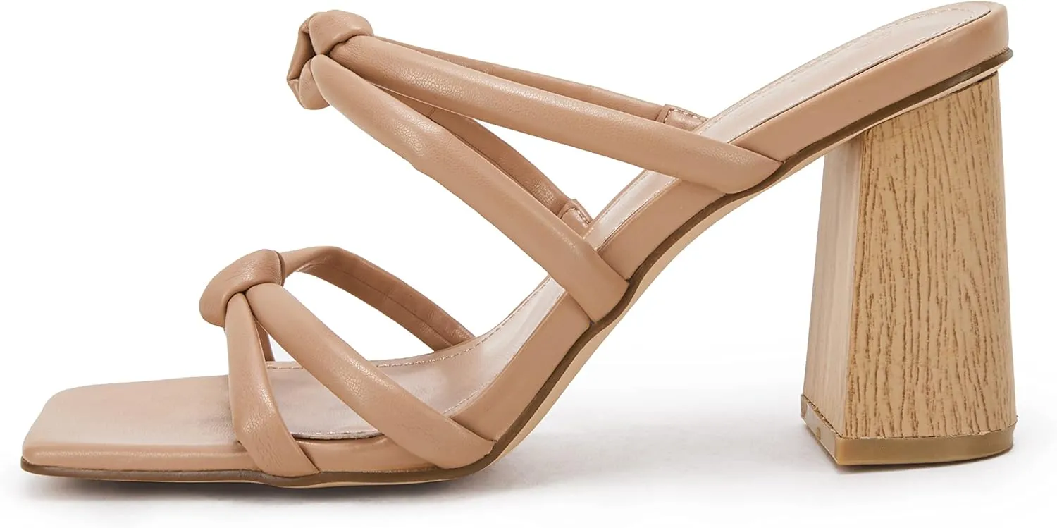 LAICIGO Women's Square Open Toe Heeled Sandals Block Heels Strappy Braided Backless Shoe