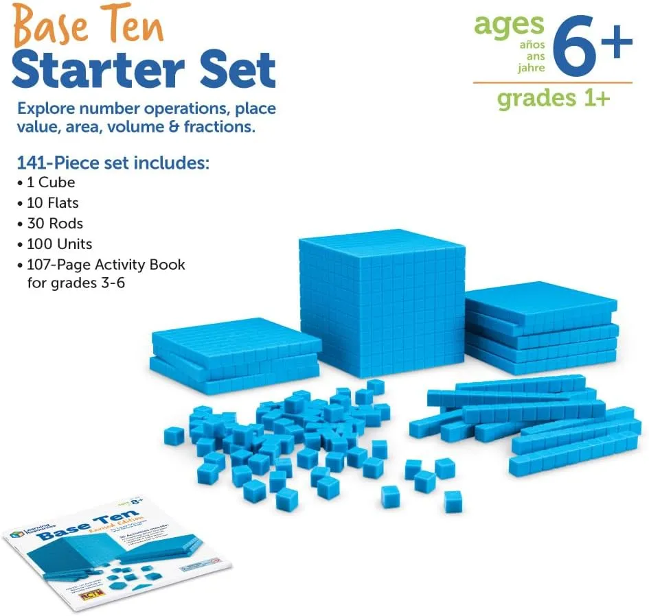 Learning Resources Plastic Base Ten Starter Kit - 141 Pieces, Ages 6  Early Math, Counting, Math Games for Kids, Teacher and Classroom Supplies
