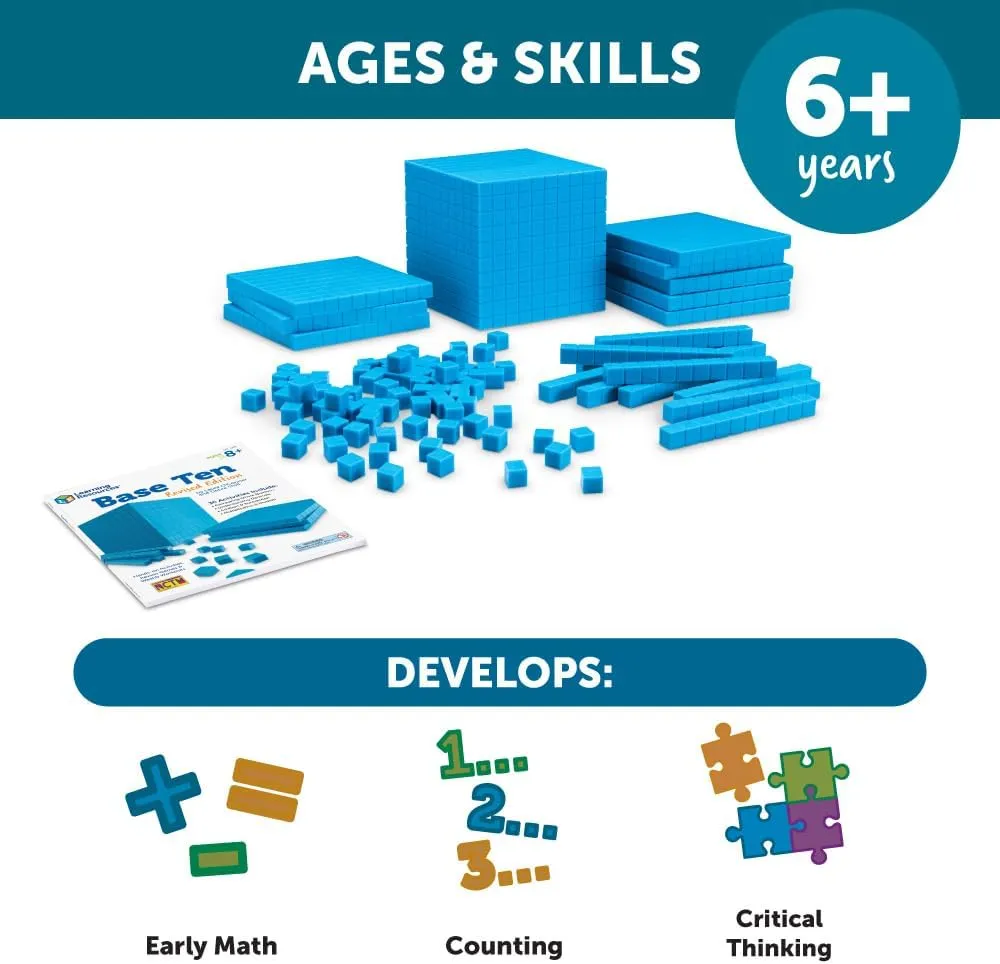 Learning Resources Plastic Base Ten Starter Kit - 141 Pieces, Ages 6  Early Math, Counting, Math Games for Kids, Teacher and Classroom Supplies