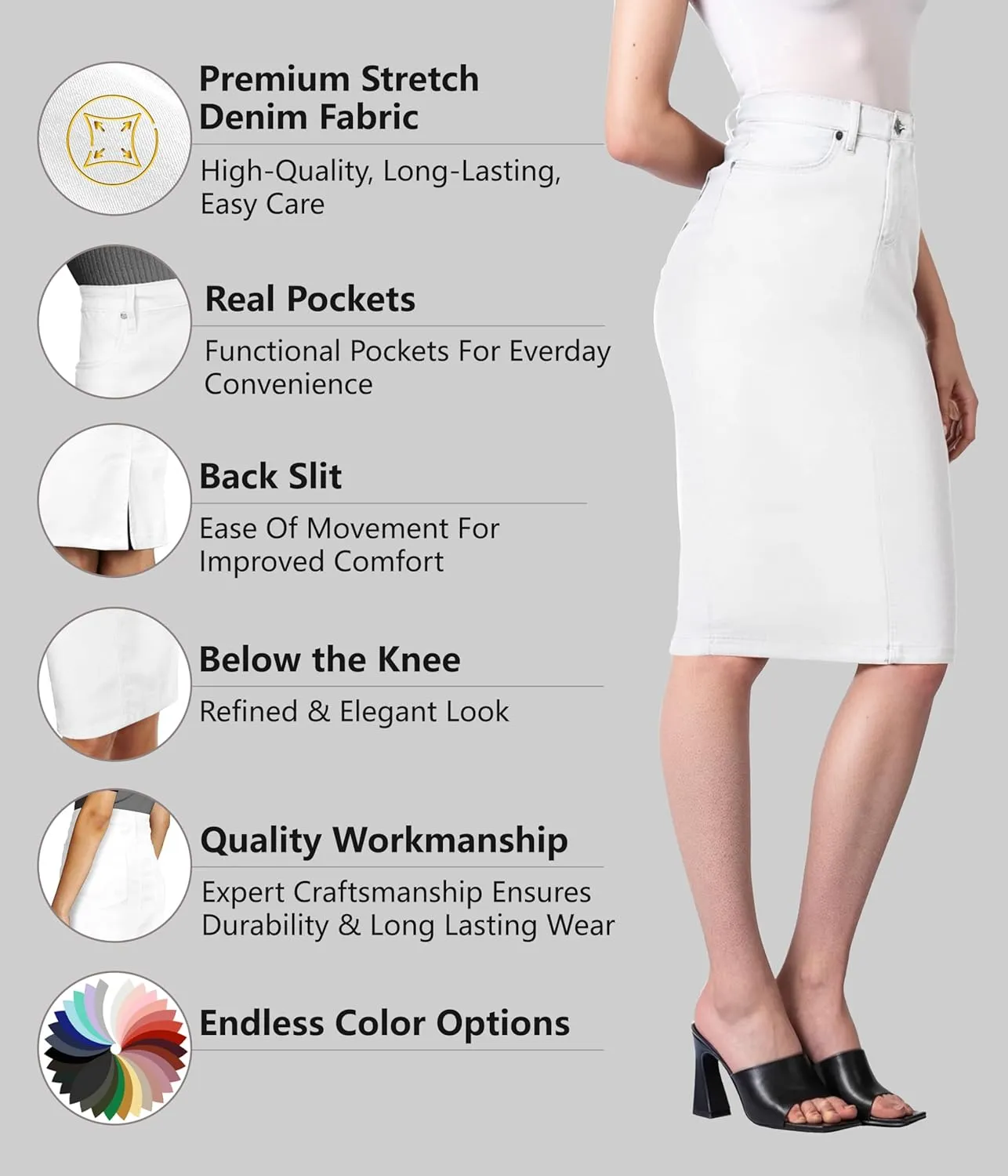Lexi Womens Super Comfy Stretch Denim Skirt