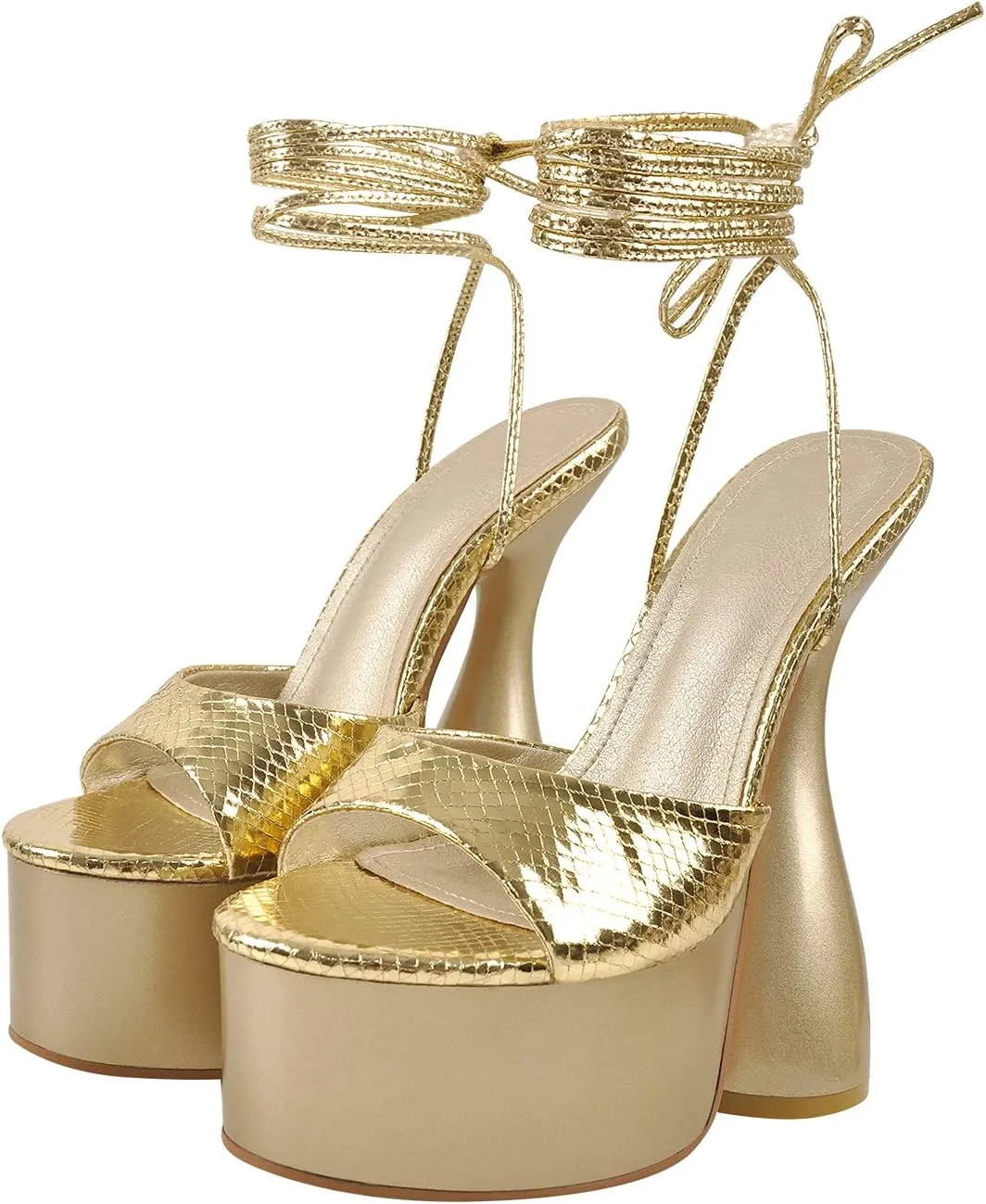 LISHAN Women's Platform Lace Up Chunky High Heels Backless Sandals