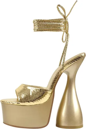 LISHAN Women's Platform Lace Up Chunky High Heels Backless Sandals