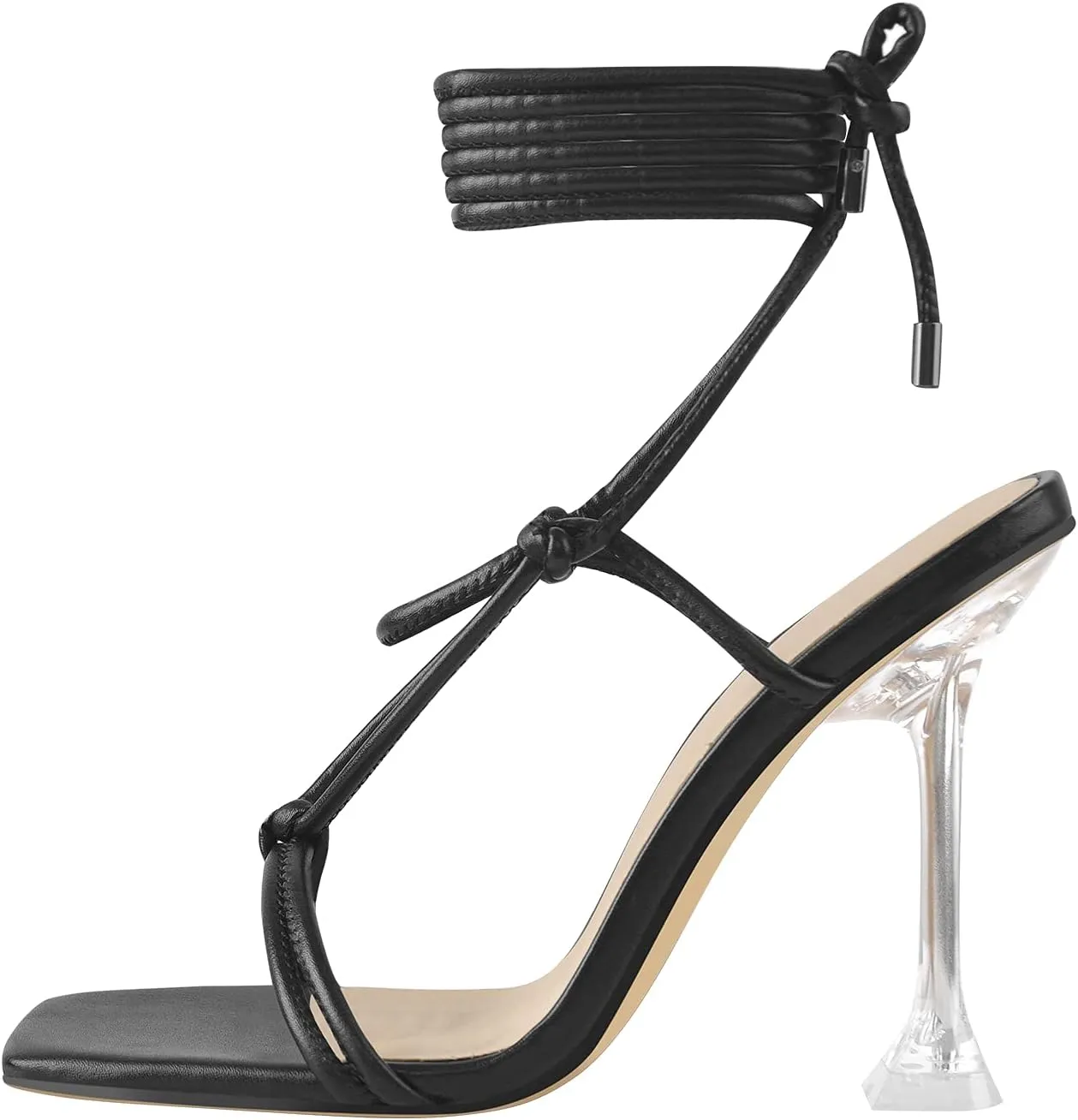 LISHAN Women's Square Open Toe High Heel Lace Up Sandals