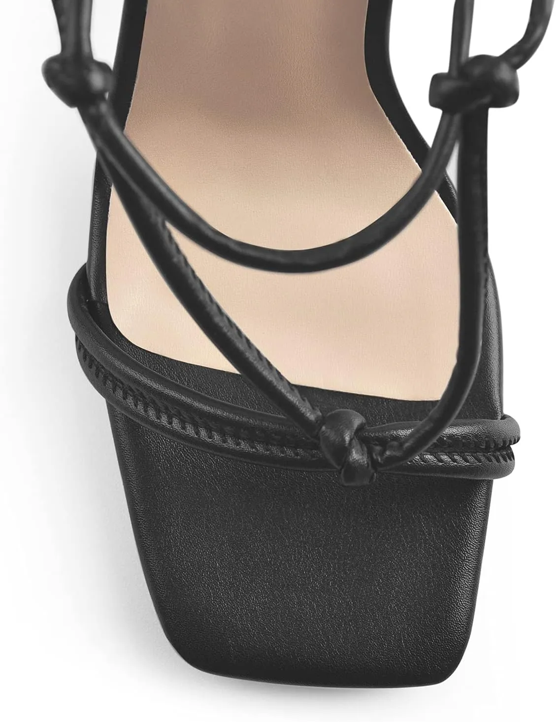 LISHAN Women's Square Open Toe High Heel Lace Up Sandals