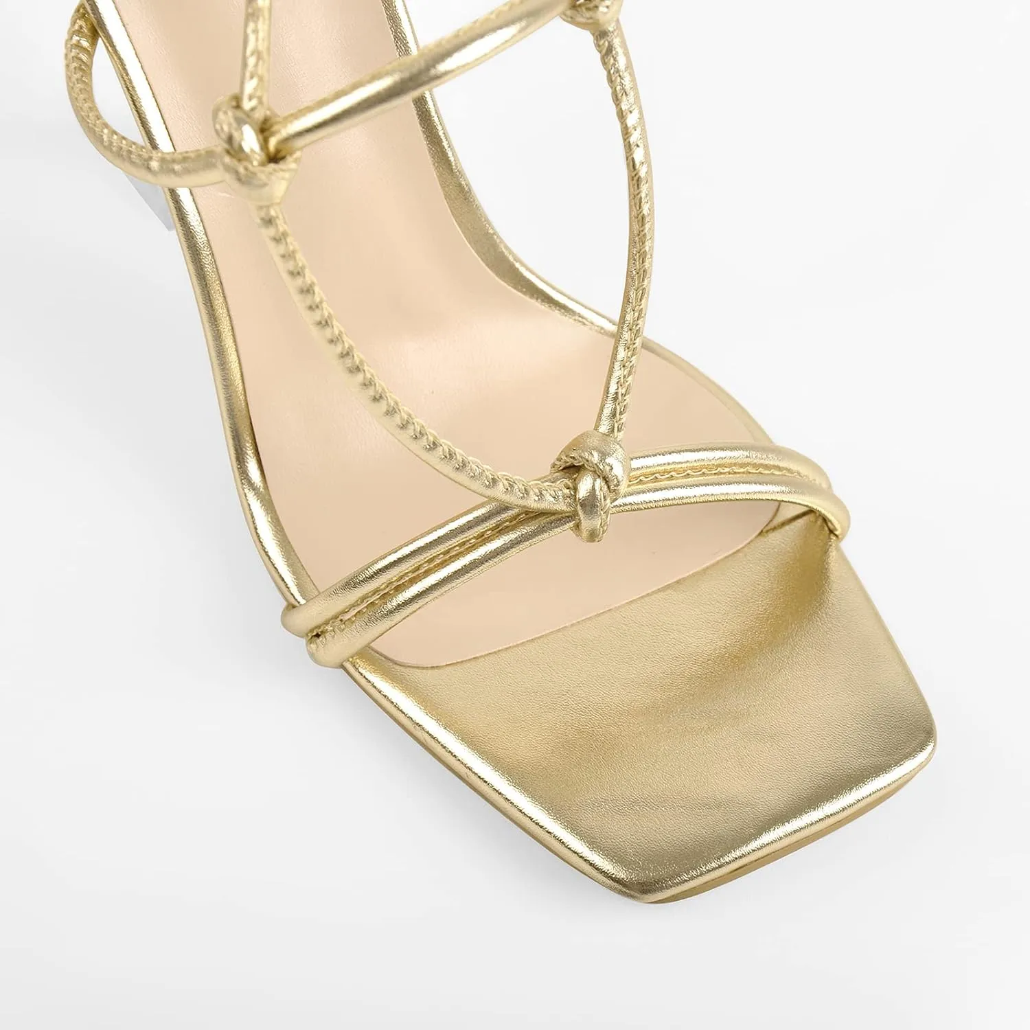 LISHAN Women's Square Open Toe High Heel Lace Up Sandals