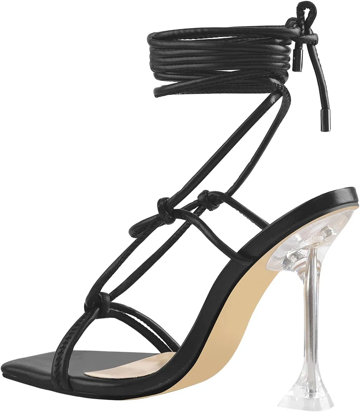 LISHAN Women's Square Open Toe High Heel Lace Up Sandals