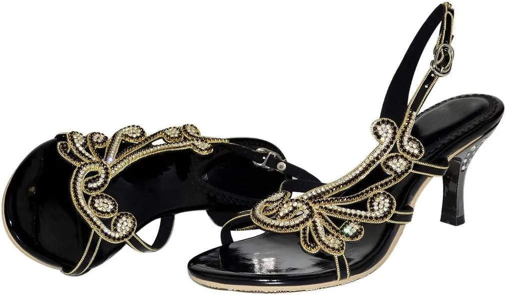 LizFoYa Women Asymmetrical Open Toe Crystal Cutout Wedding Sandals Dress Low Heels