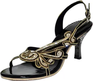 LizFoYa Women Asymmetrical Open Toe Crystal Cutout Wedding Sandals Dress Low Heels