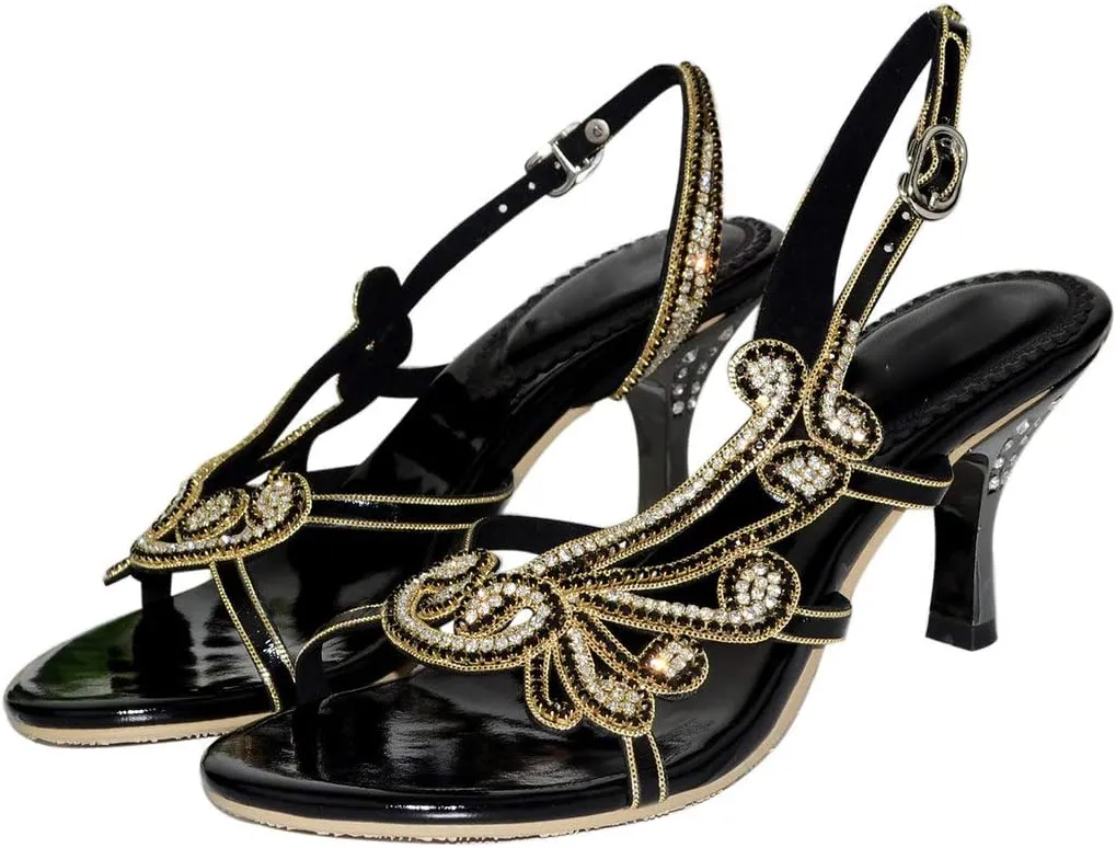 LizFoYa Women Asymmetrical Open Toe Crystal Cutout Wedding Sandals Dress Low Heels