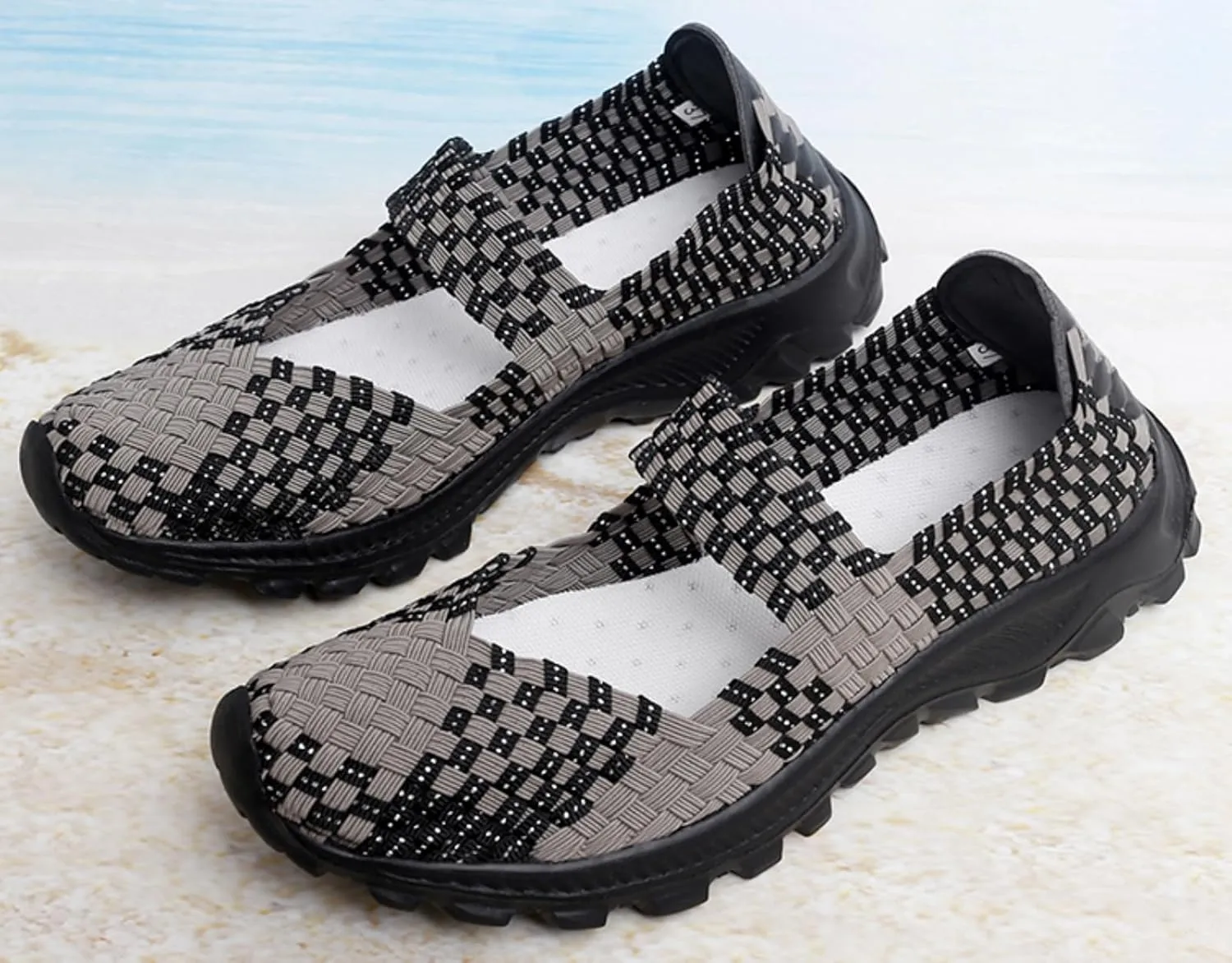LLTMALL Women's Woven Mary Jane Flats - Stretch Elastic Slip-On Loafers | Breathable Comfort Sneakers for Walking & Casual Wear