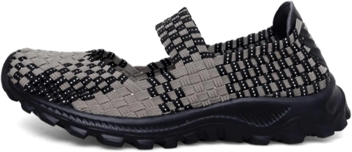 LLTMALL Women's Woven Mary Jane Flats - Stretch Elastic Slip-On Loafers | Breathable Comfort Sneakers for Walking & Casual Wear