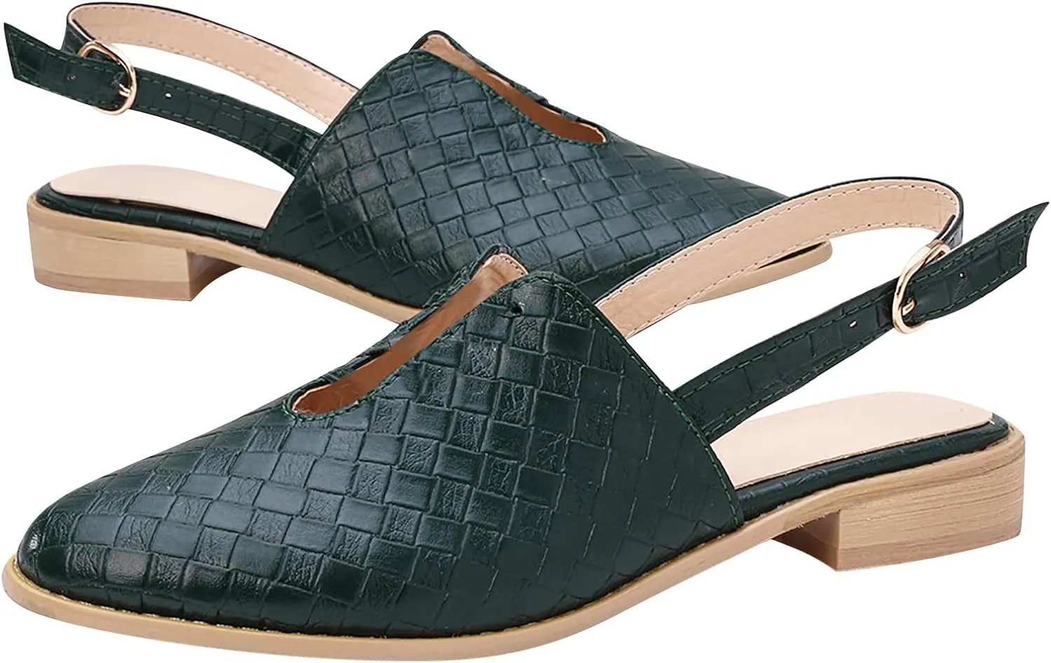 Low Heel Sandal for Women Summer Fashion Cutout Baotou Pointed Toe Closed Toe Weave Strap Buckle Casual Flat Sandalias Comfortable Slides Mules Shoes