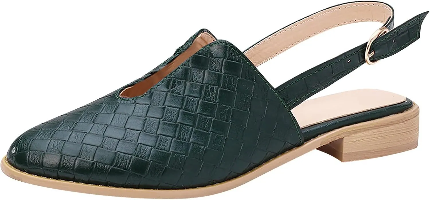 Low Heel Sandal for Women Summer Fashion Cutout Baotou Pointed Toe Closed Toe Weave Strap Buckle Casual Flat Sandalias Comfortable Slides Mules Shoes