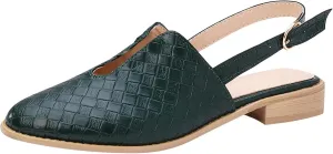 Low Heel Sandal for Women Summer Fashion Cutout Baotou Pointed Toe Closed Toe Weave Strap Buckle Casual Flat Sandalias Comfortable Slides Mules Shoes