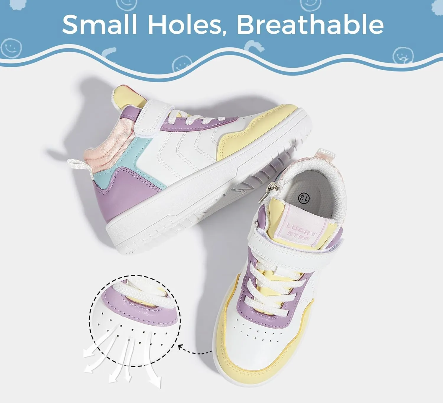 LUCKY STEP Kids High Top Sneakers Fashion Basketball Tennis Shoes Skyhigh Running Sports Ankle Boots Hook and Loop Casual Walking Shoe for Boys Girls
