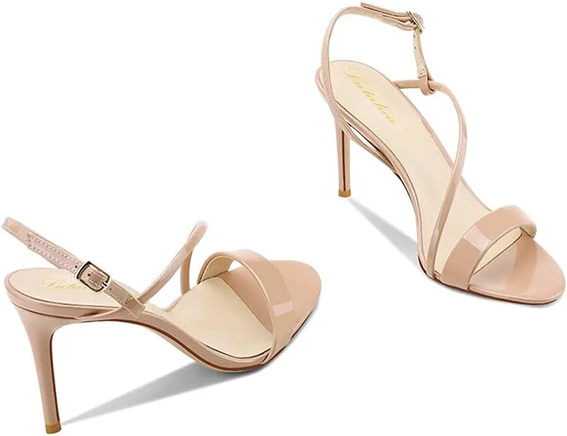 Lutalica W Women's Sexy Patent Leather Open Toe Single Strap Stiletto High Heel Slingback Dress Sandals For Party Evening Wedding