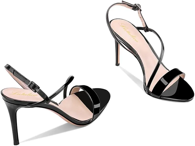 Lutalica W Women's Sexy Patent Leather Open Toe Single Strap Stiletto High Heel Slingback Dress Sandals For Party Evening Wedding