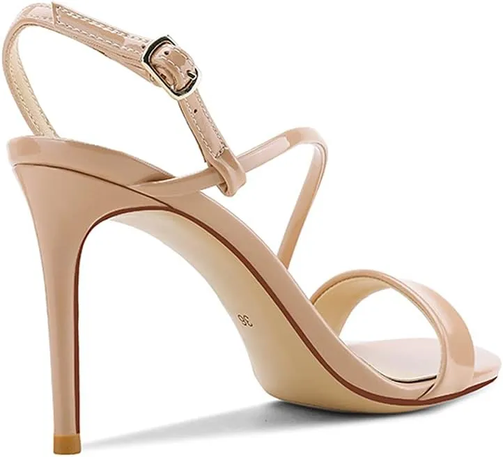 Lutalica W Women's Sexy Patent Leather Open Toe Single Strap Stiletto High Heel Slingback Dress Sandals For Party Evening Wedding