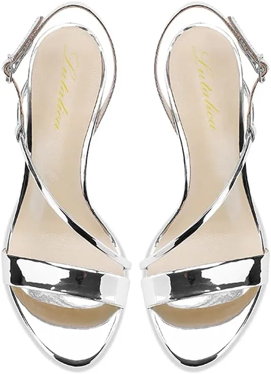 Lutalica W Women's Sexy Patent Leather Open Toe Single Strap Stiletto High Heel Slingback Dress Sandals For Party Evening Wedding