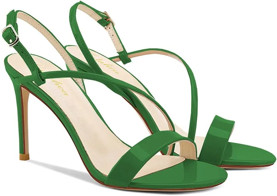 Lutalica W Women's Sexy Patent Leather Open Toe Single Strap Stiletto High Heel Slingback Dress Sandals For Party Evening Wedding