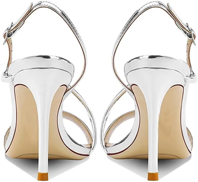Lutalica W Women's Sexy Patent Leather Open Toe Single Strap Stiletto High Heel Slingback Dress Sandals For Party Evening Wedding