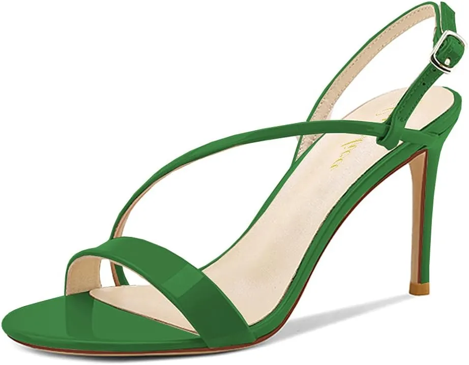 Lutalica W Women's Sexy Patent Leather Open Toe Single Strap Stiletto High Heel Slingback Dress Sandals For Party Evening Wedding
