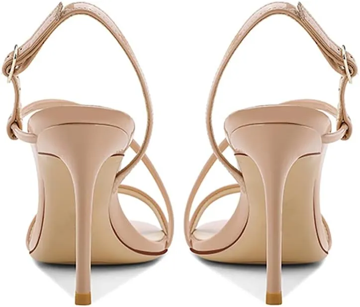 Lutalica W Women's Sexy Patent Leather Open Toe Single Strap Stiletto High Heel Slingback Dress Sandals For Party Evening Wedding