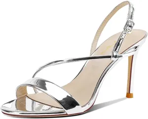 Lutalica W Women's Sexy Patent Leather Open Toe Single Strap Stiletto High Heel Slingback Dress Sandals For Party Evening Wedding