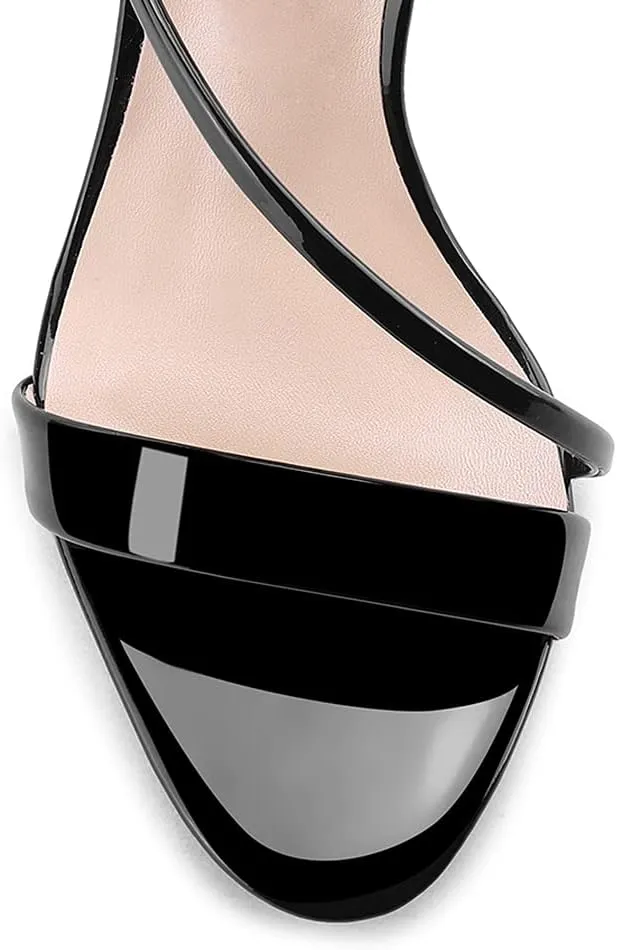 Lutalica W Women's Sexy Patent Leather Open Toe Single Strap Stiletto High Heel Slingback Dress Sandals For Party Evening Wedding