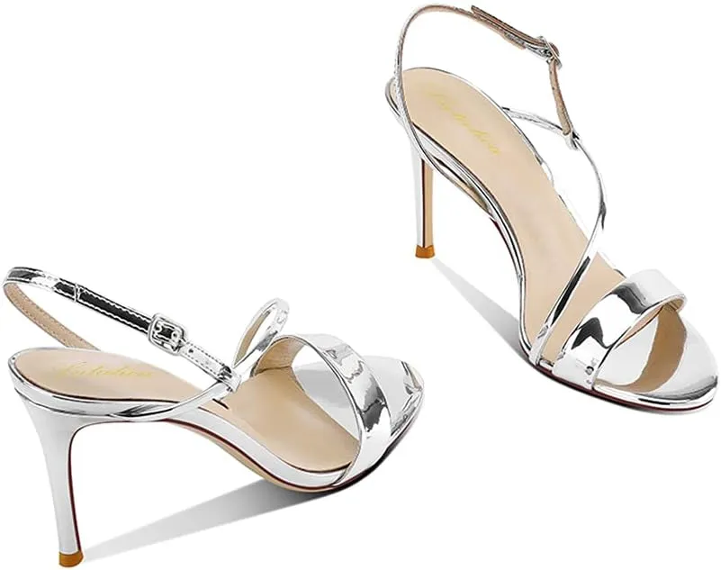 Lutalica W Women's Sexy Patent Leather Open Toe Single Strap Stiletto High Heel Slingback Dress Sandals For Party Evening Wedding
