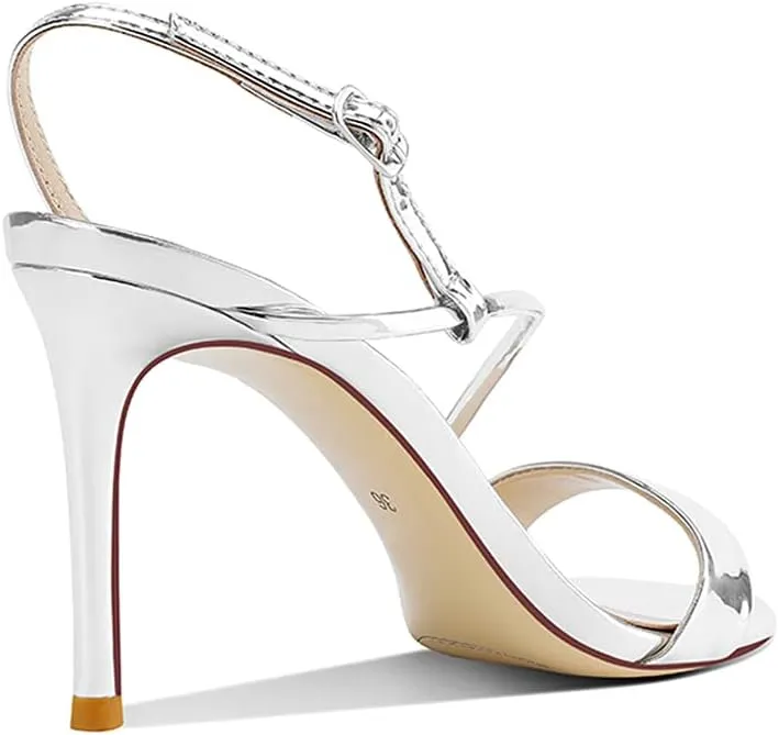 Lutalica W Women's Sexy Patent Leather Open Toe Single Strap Stiletto High Heel Slingback Dress Sandals For Party Evening Wedding