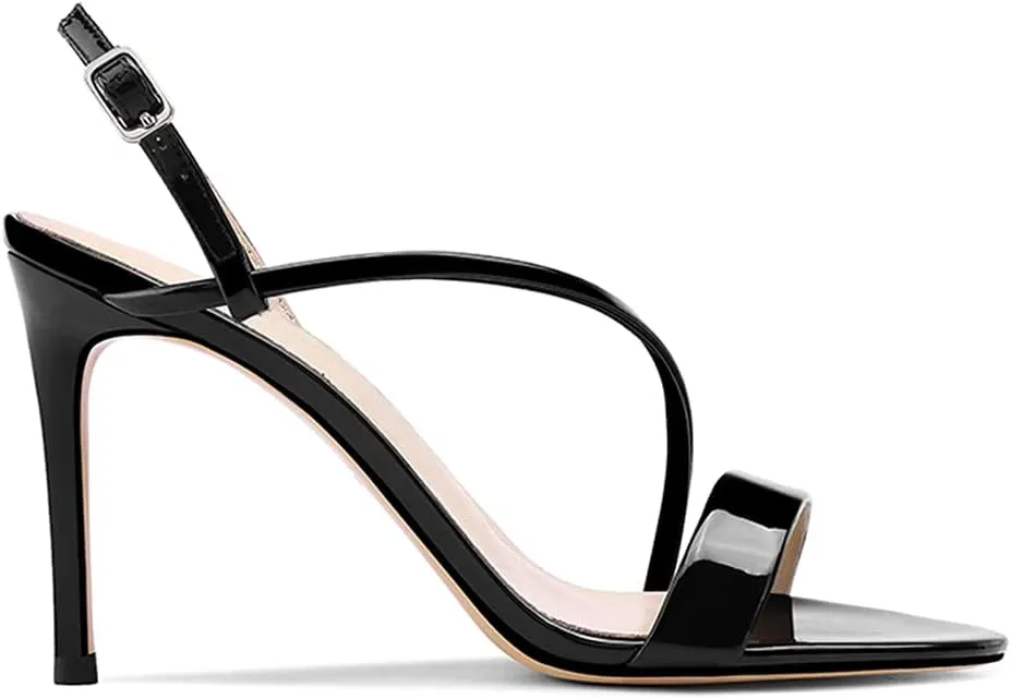 Lutalica W Women's Sexy Patent Leather Open Toe Single Strap Stiletto High Heel Slingback Dress Sandals For Party Evening Wedding