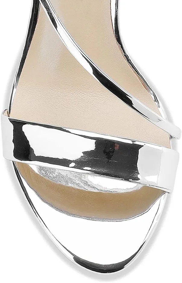 Lutalica W Women's Sexy Patent Leather Open Toe Single Strap Stiletto High Heel Slingback Dress Sandals For Party Evening Wedding