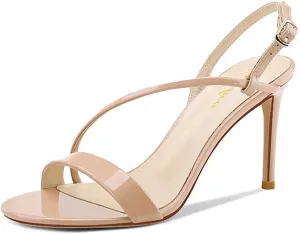 Lutalica W Women's Sexy Patent Leather Open Toe Single Strap Stiletto High Heel Slingback Dress Sandals For Party Evening Wedding